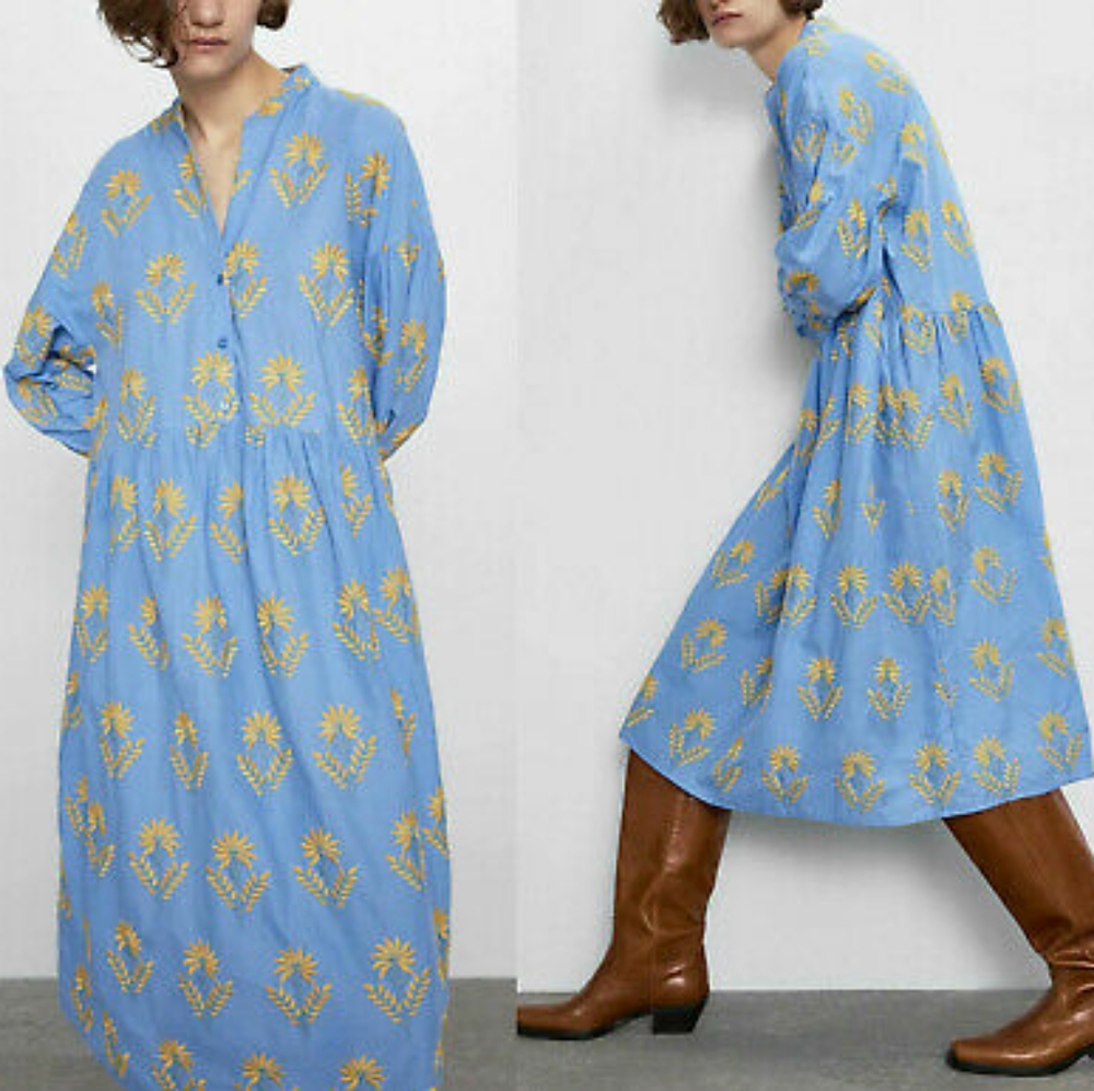 Stunning Zara embroidered dress size medium